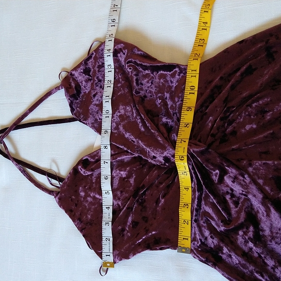 Zara Wine Velvet Mini Dress Spaghetti Halter Straps Wrap Twisted Upper Sz Xsmall - Picture 12 of 16